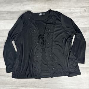 Vintage 90s Whimsigoth Fairycore Tie Faux Cardigan Top Black Plus Size 3X